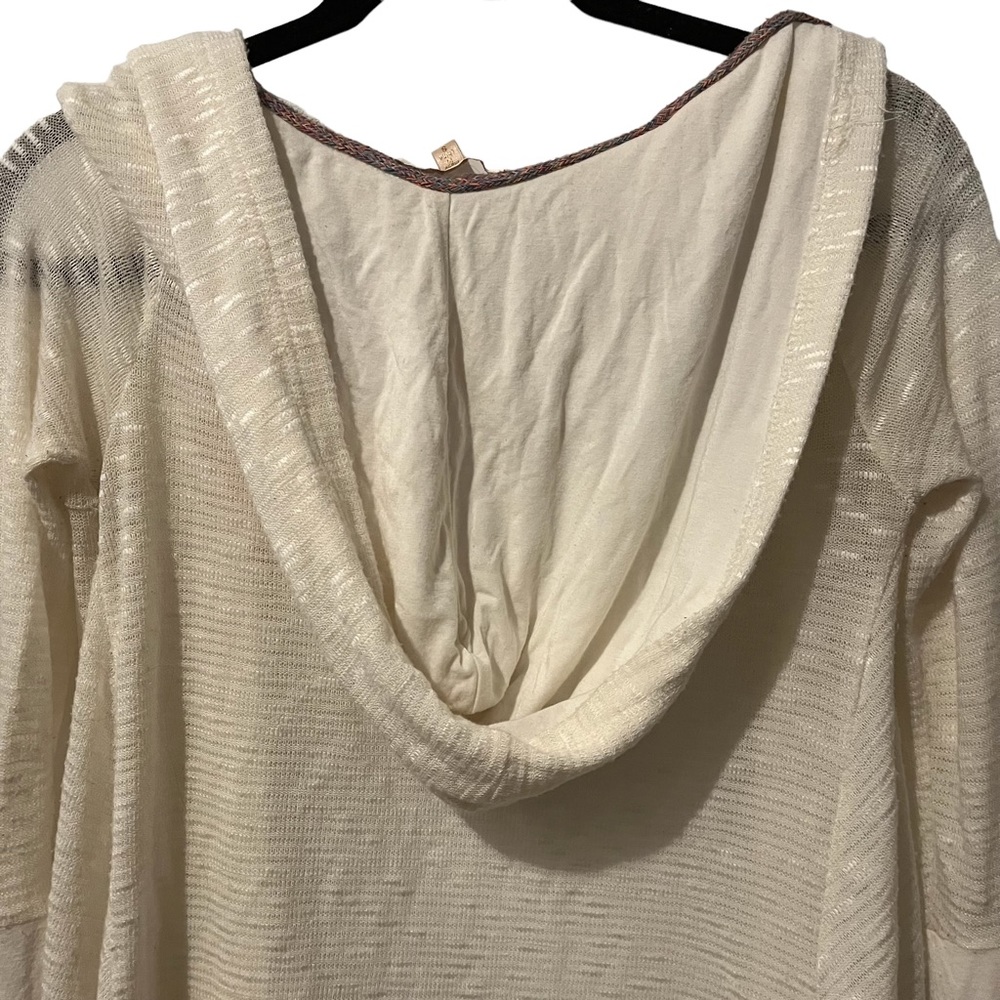 Skies are Blue Lightweight Open Front Cardigan Hooded Size Small Cream Color - Picture 11 of 16